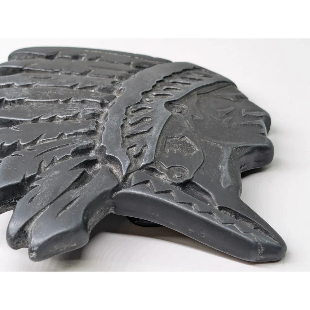 Vintage Metal Native American Indian Chief Belt Buckle Western Wear War Bonnet